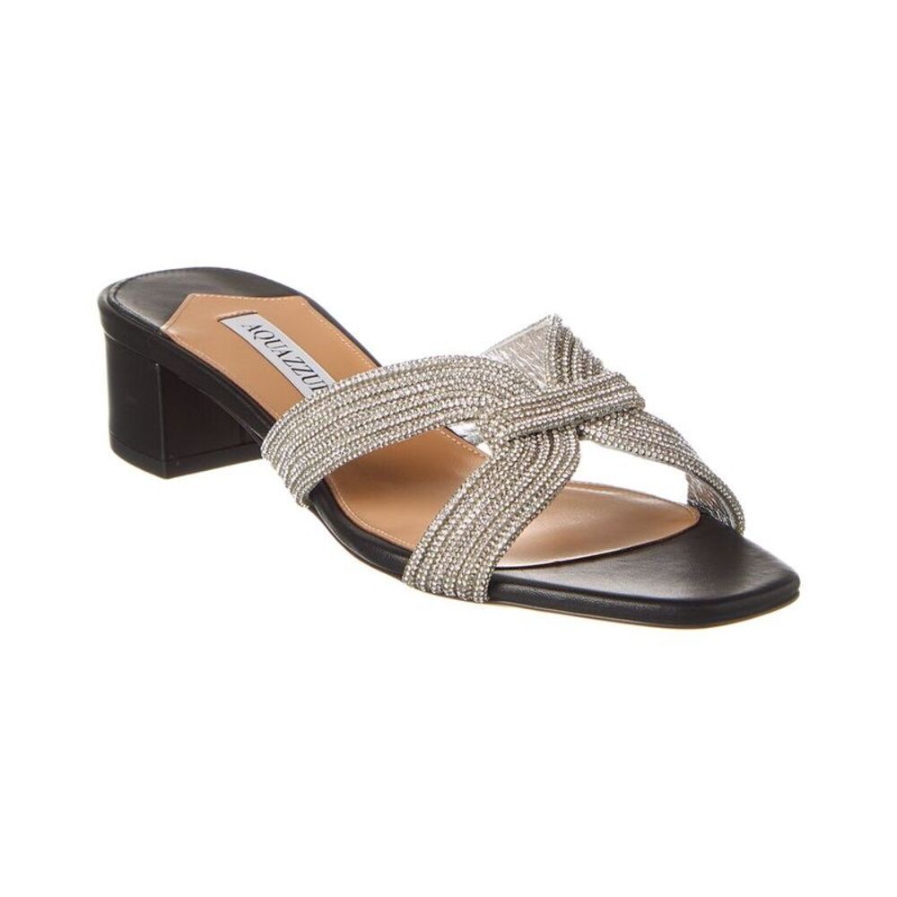 Aquazzura Crystal 35 Leather Sandal, Black